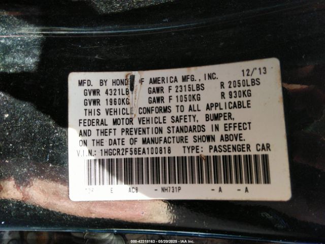 1HGCR2F56EA100818 Honda Accord Sport