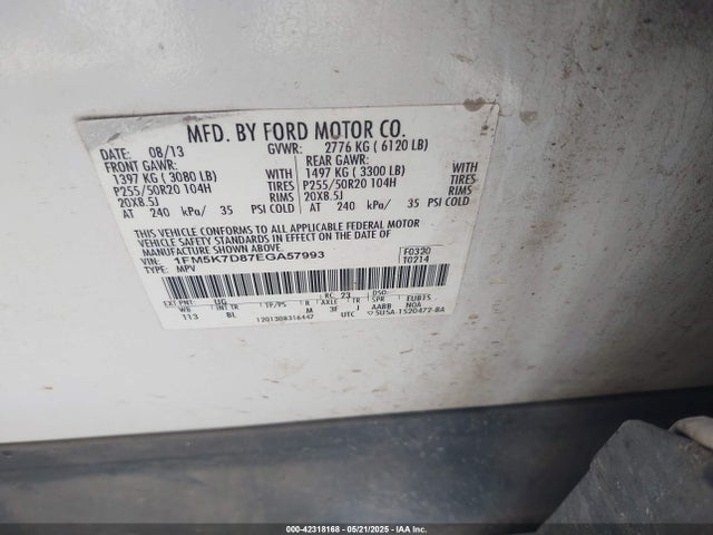 1FM5K7D87EGA57993 Ford Explorer