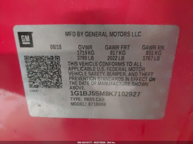 2019 CHEVROLET CRUZE 1G1BJ5SM8K7102927 Photo 8