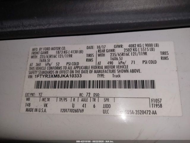 1FTYR3XM8JKA10333 Ford Transit-250