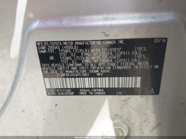 2T3RFREV4EW151862 Toyota Rav4 Xle