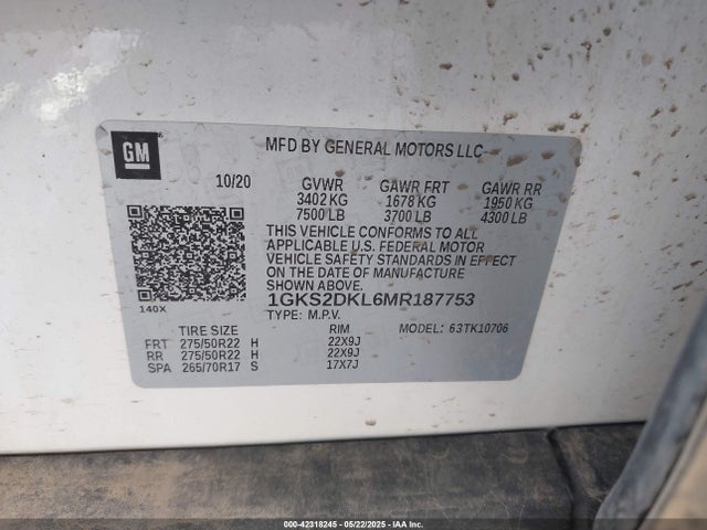 1GKS2DKL6MR187753 GMC l87 - di dfm, alum, gen 5