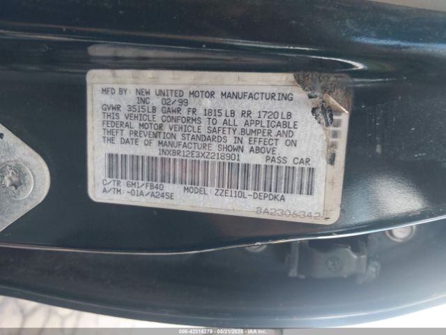 1999 TOYOTA COROLLA 1NXBR12E3XZ218901 Photo 8