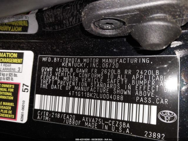 4T1G11BK2LU004088 Toyota Camry Se Awd