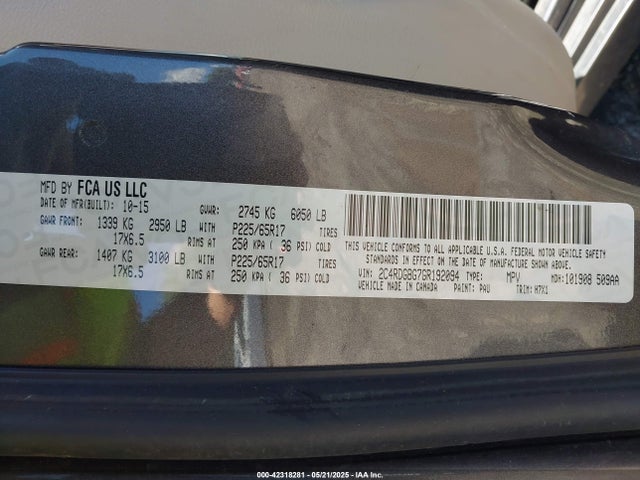 Dodge Grand Caravan 2016 2C4RDGBG7GR192094 Image 9
