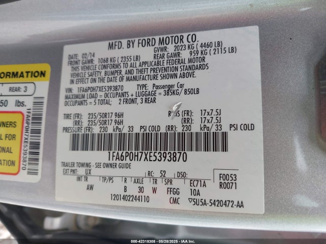 Ford FUSION SE 2014 1FA6P0H7XE5393870 Image 9