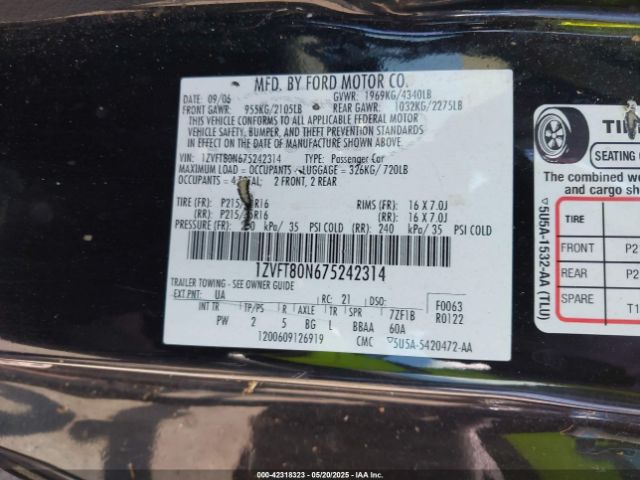 2007 FORD MUSTANG 1ZVFT80N675242314 Photo 8