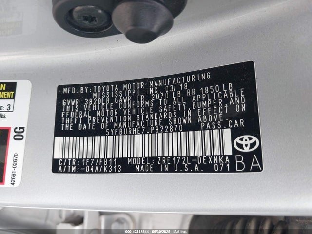Toyota COROLLA LE 2018 5YFBURHE7JP822870 Image 9