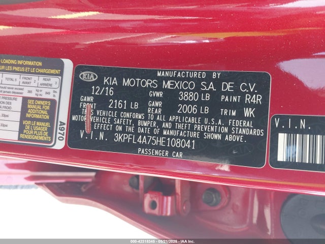 3KPFL4A75HE108041 KIA FORTE S