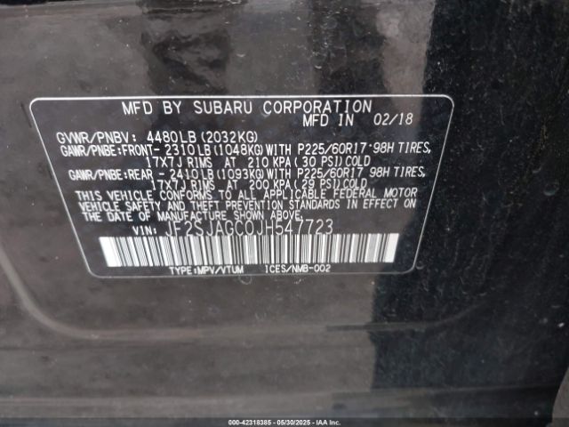 JF2SJAGC0JH547723 Subaru naturally aspirated u5