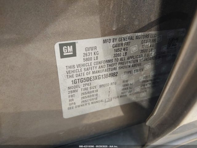 1GTG5DE3XG1384982 GMC lfx - sidi, vvt, e85 max, aluminum