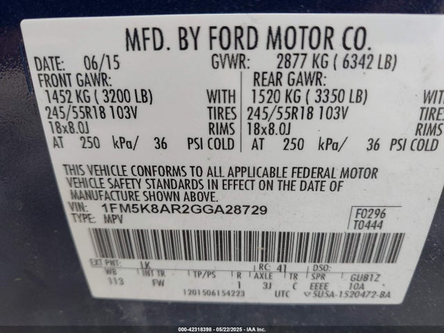 1FM5K8AR2GGA28729 Ford Police Interceptor