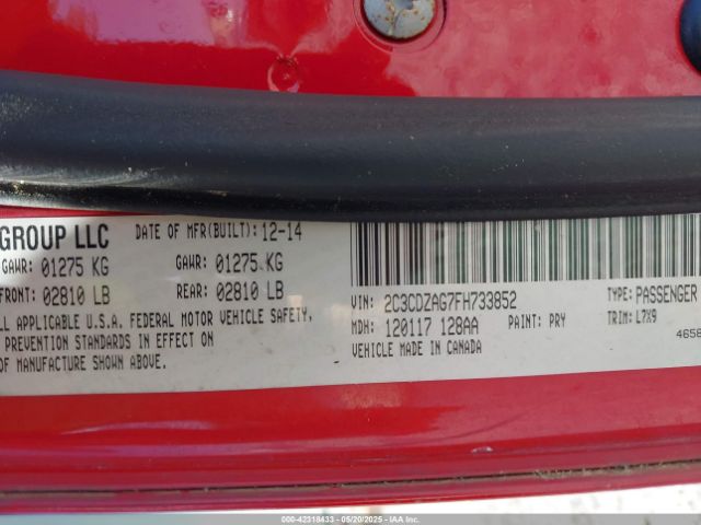 2C3CDZAG7FH733852 Dodge Challenger Sxt