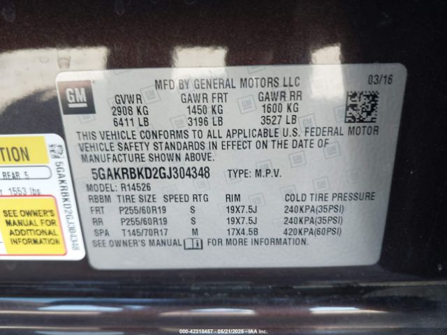 5GAKRBKD2GJ304348 Buick Enclave Leather