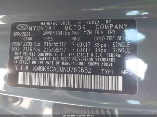 2022 HYUNDAI KONA KM8K6CAB0NU769652 Photo 8