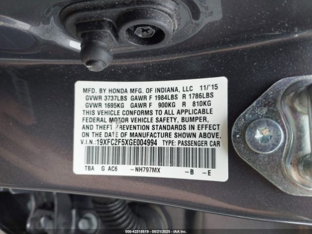 19XFC2F5XGE004994 Honda Civic Lx