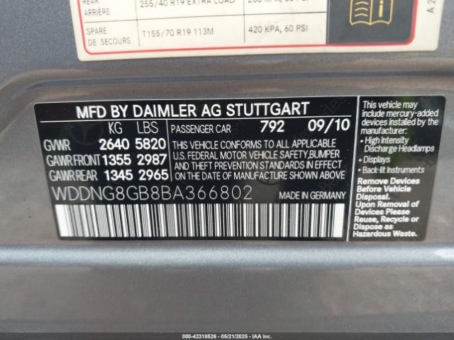 2011 MERCEDES-BENZ S 550 WDDNG8GB8BA366802 Photo 8