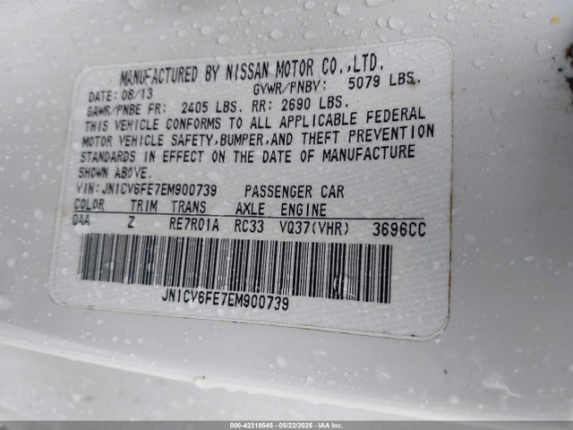42318545 :رقم المزاد ، JN1CV6FE7EM900739 vin ، 2014 Infiniti Q60 Ipl مزاد بيع