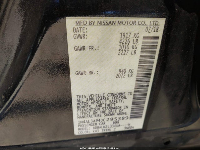 1N4AL3AP4JC295389 Nissan Altima 2.5 Sr