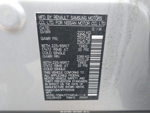 KNMAT2MV1FP515506 Nissan ROGUE S