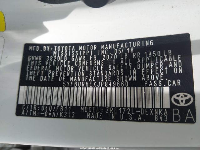 2018 TOYOTA COROLLA 5YFBURHEXJP849660 Photo 8