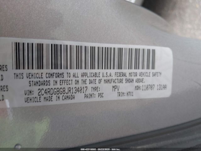 2C4RDGBG8JR134017 Dodge Grand Caravan Se