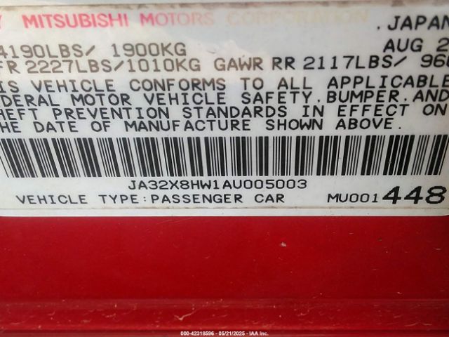 2010 MITSUBISHI LANCER SPORTBACK JA32X8HW1AU005003 Photo 8