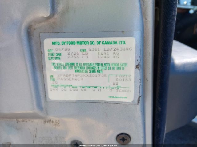 1989 FORD CROWN VICTORIA 2FABP74F3KX201705 Photo 8