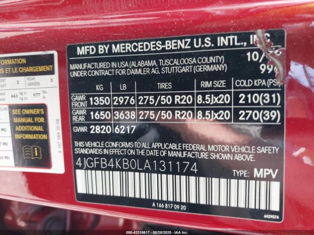 4JGFB4KB0LA131174 Mercedes-Benz Gle 350 4matic