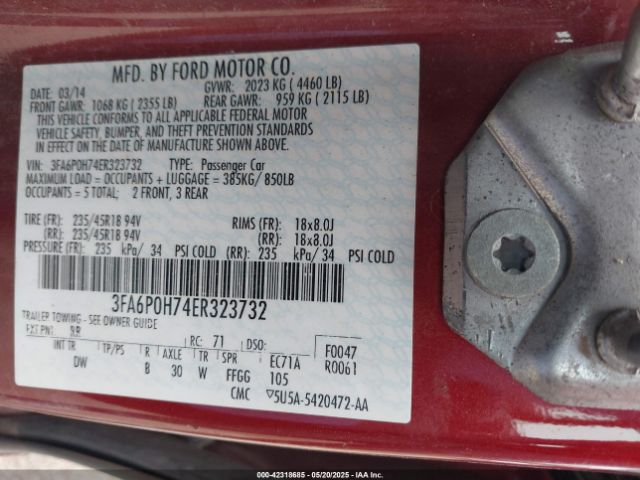 2014 FORD FUSION 3FA6P0H74ER323732 Photo 8