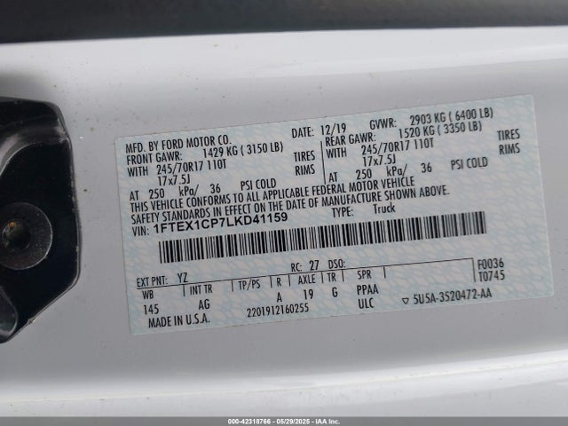 Ford F-150 Xl 2020 1FTEX1CP7LKD41159 Image 9