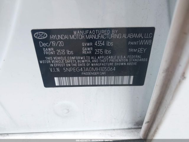 5NPEG4JA0MH105064 Hyundai SONATA SE