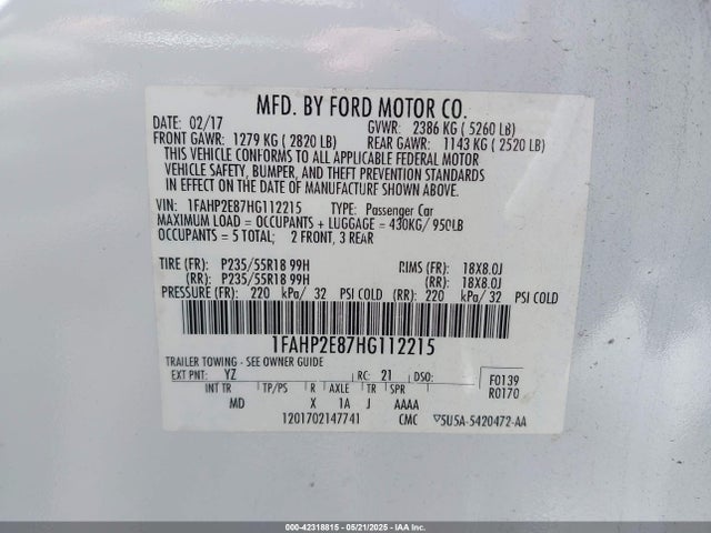 1FAHP2E87HG112215 Ford 3.5l ti-vct