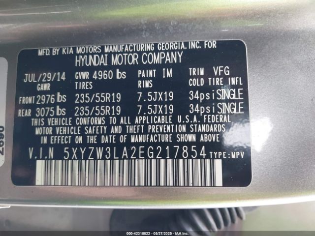 5XYZW3LA2EG217854 Hyundai Santa Fe Sport 2.0l Turbo
