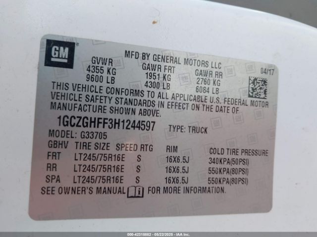 1GCZGHFF3H1244597 Chevrolet Express 3500 Work Van