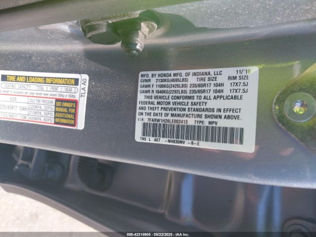 7FARW1H26LE002413 Honda Cr-v 2wd Lx