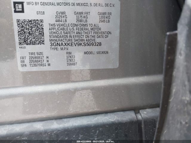 3GNAXKEV9KS509328 Chevrolet lyx - direct injection, vvt, fgt, turbo, alum, gen1