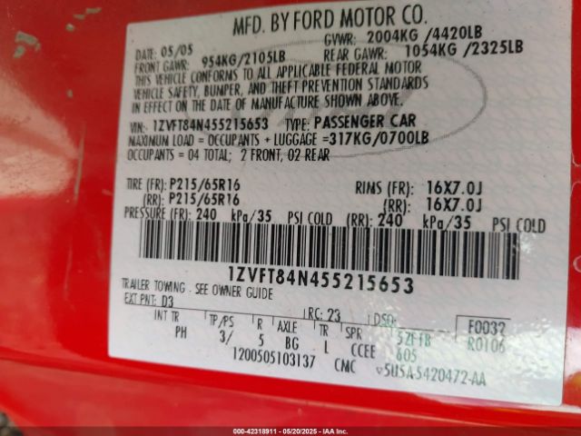 2005 FORD MUSTANG 1ZVFT84N455215653 Photo 8