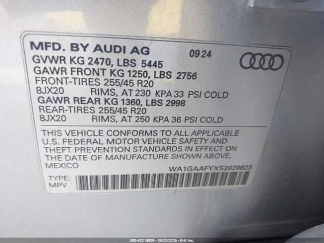 WA1GAAFYXS2020823 Audi Q5 Premium 45 Tfsi S Line Quattro