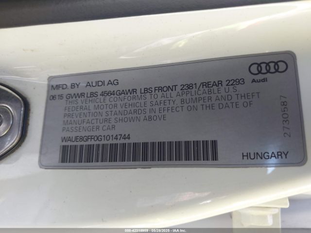 WAUE8GFF0G1014744 Audi A3 2.0t Premium