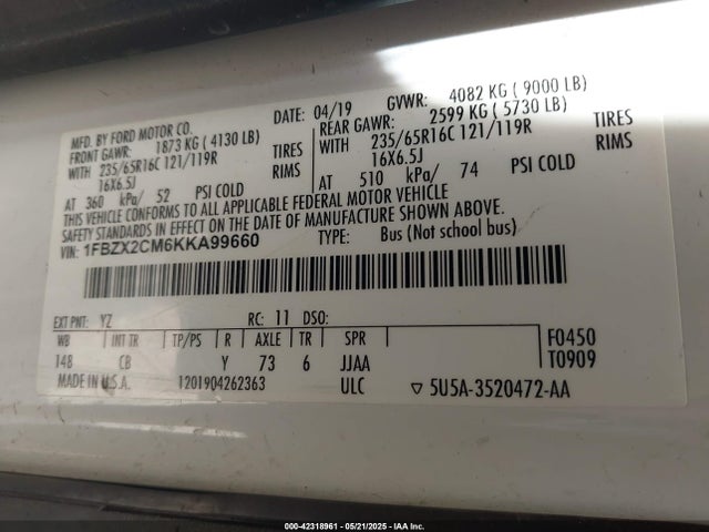 1FBZX2CM6KKA99660 Ford 2019