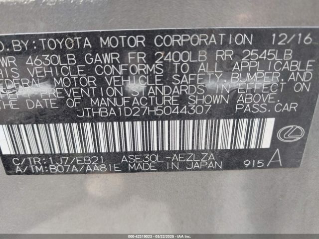 2017 LEXUS IS 200T JTHBA1D27H5044307 Photo 8