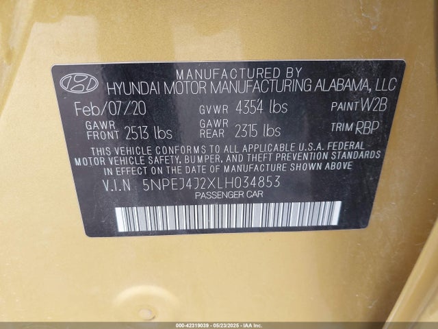 5NPEJ4J2XLH034853 Hyundai t-gdi gamma ii