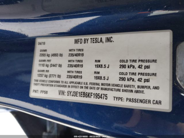 2019 TESLA MODEL 3 5YJ3E1EB6KF195475 Photo 8