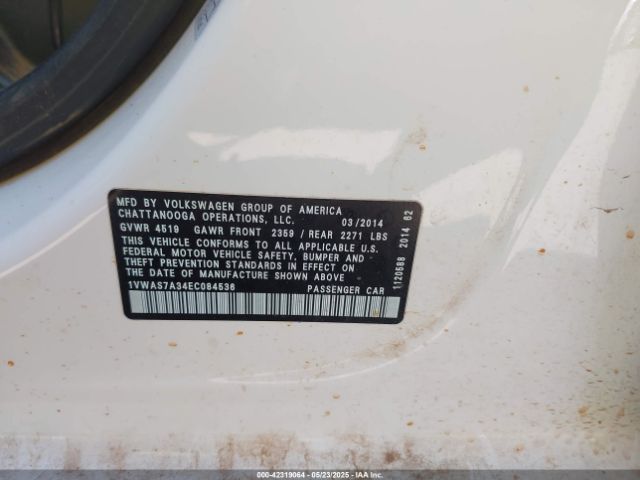 1VWAS7A34EC084536 Volkswagen Passat 1.8t S