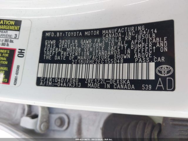 2T1BURHE2EC155048 Toyota Corolla S Plus