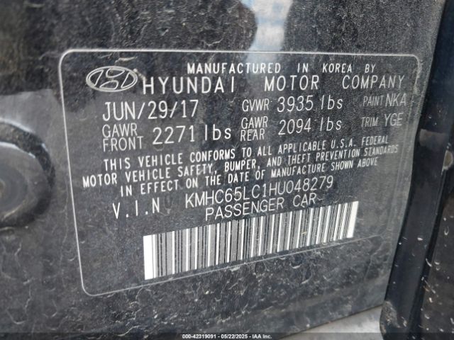 KMHC65LC1HU048279 Hyundai Ioniq Hybrid Blue