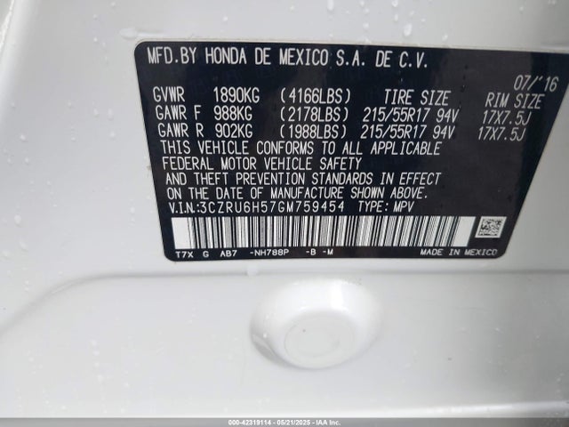 3CZRU6H57GM759454 Honda r18z9