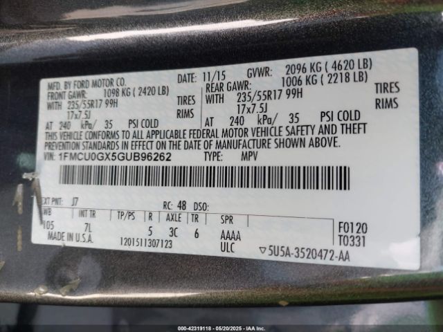 1FMCU0GX5GUB96262 Ford ESCAPE SE