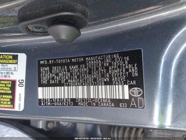 2T1BURHE4GC631268 Toyota COROLLA LE